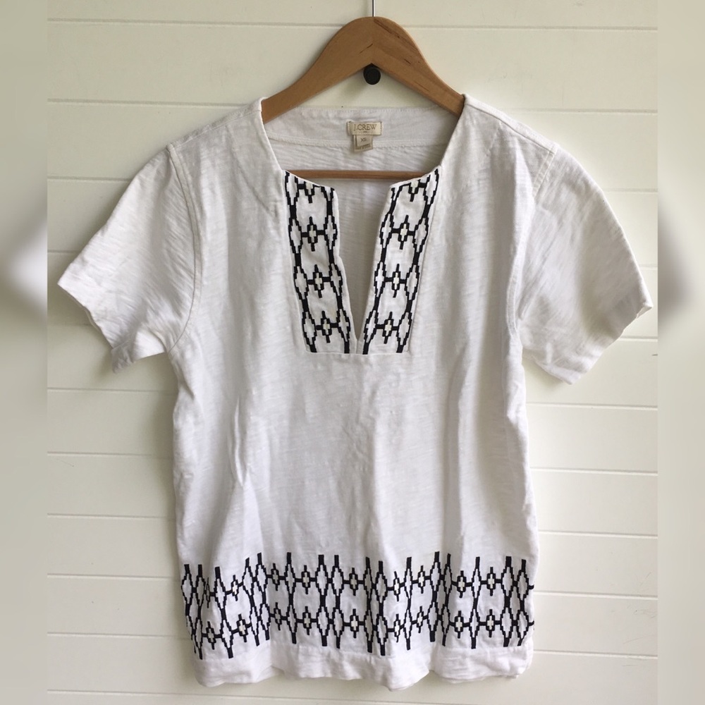 J. Crew Factory Embroidered Tunic Aztec V Neck EUC